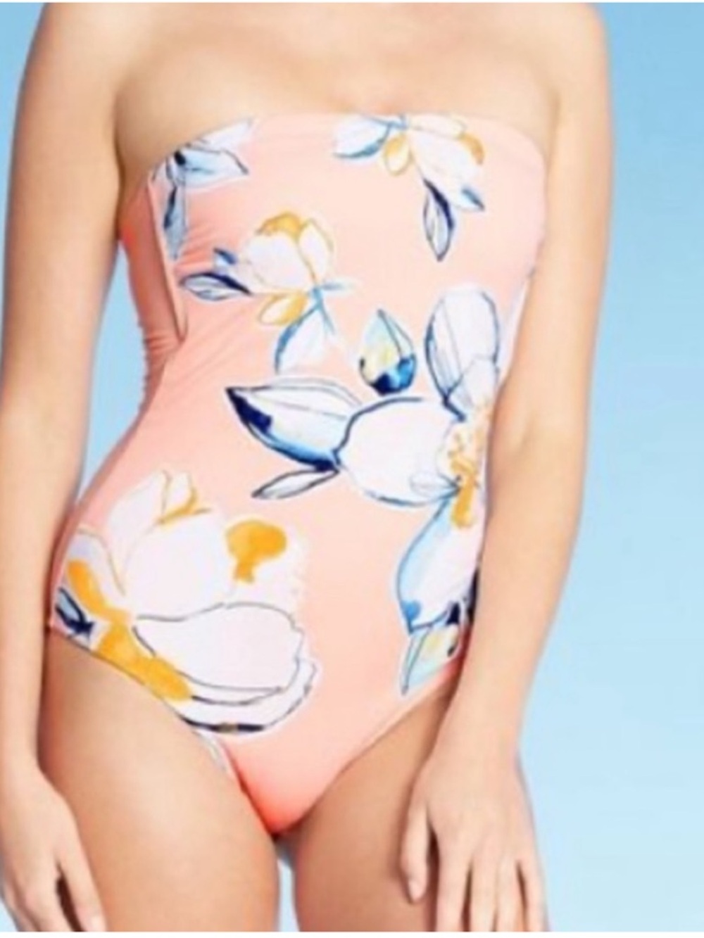 NEW Kona Sol Pink Floral Strapless One-Piece Swimsuit Size Large